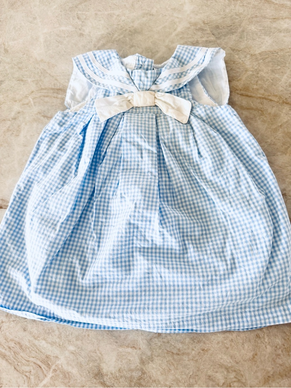 Janie and Jack Baby Girl Sailor Dress 6-12 Months Blue Gingham Bow Nautical